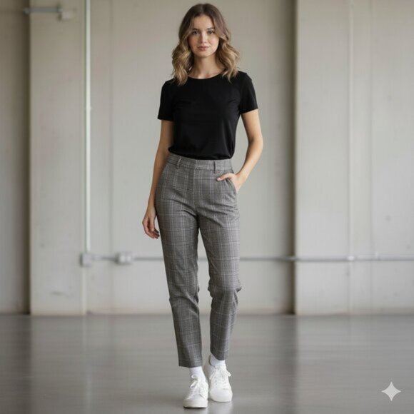 Aritzia Wilfred Gimont Pant Plaid Wool Crop Trousers Straight Leg Brown Size 2 - Picture 2 of 16